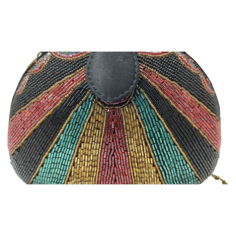 Bob Mackie Vintage Purse Glass Beaded Rainbow Dome Clutch Art Deco Boho SEE - Picture 6 of 13